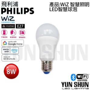 飛利浦 PHILIPS Wi-Fi WiZ 智慧照明 8W LED 全彩 燈泡 球泡(110V) E27 燈頭(PW 04 N)